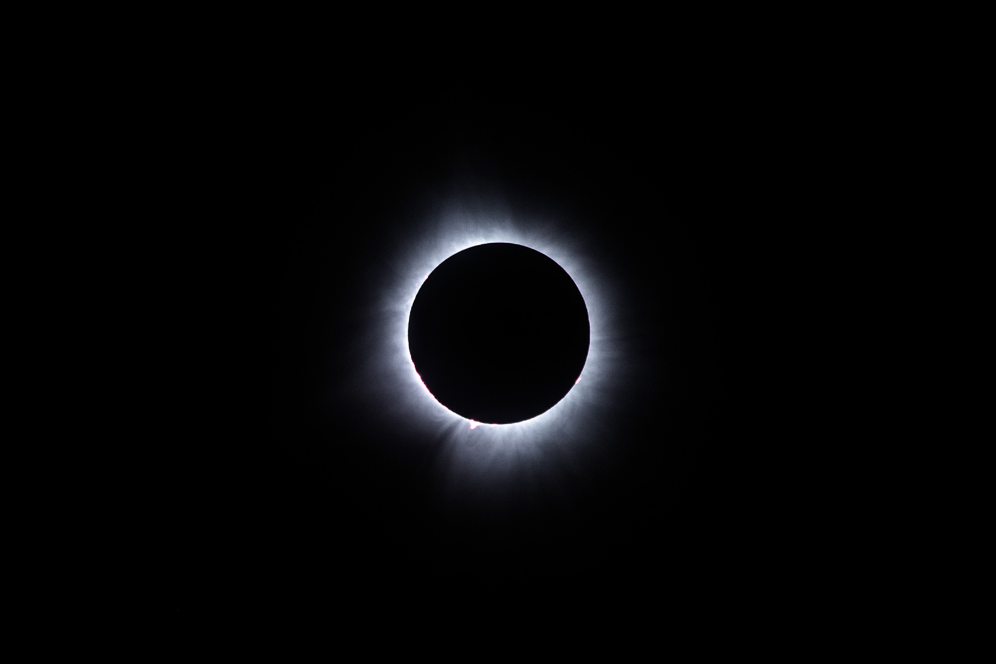 The sun during totality, edited to enhance the visibility of patterns in the solar corona